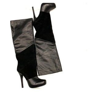 Black knee high genuine leather and suede boots